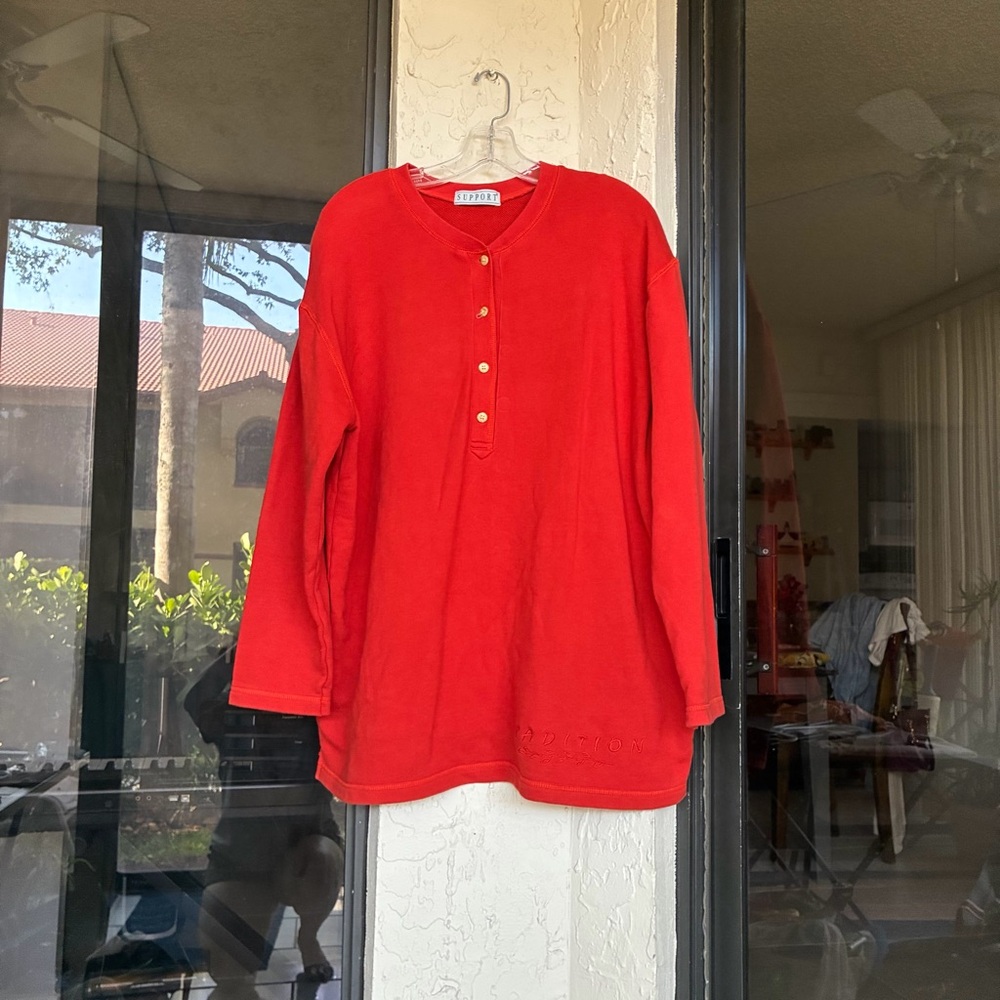 VTG 90s Madison Sport Tradition Red Henley Shirt Size Large 100% Cotton - Picture 4 of 6
